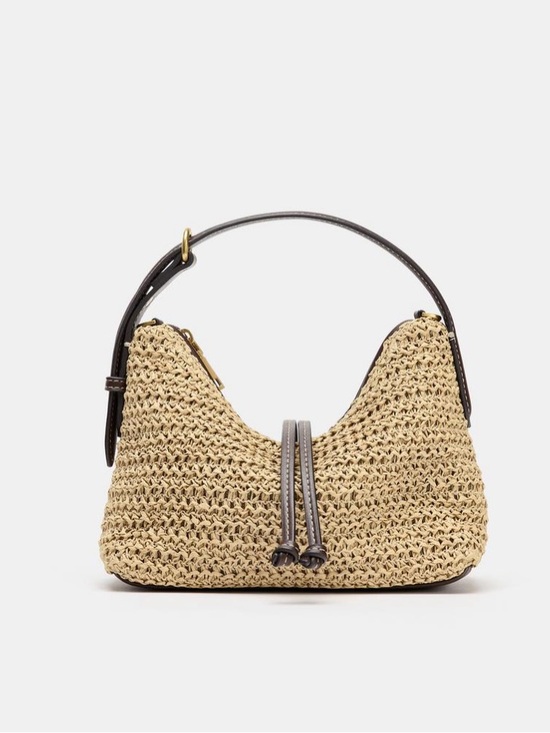 Zara Handbags - Zara Beige Woven Shoulder Bag with Dark Brown Trim